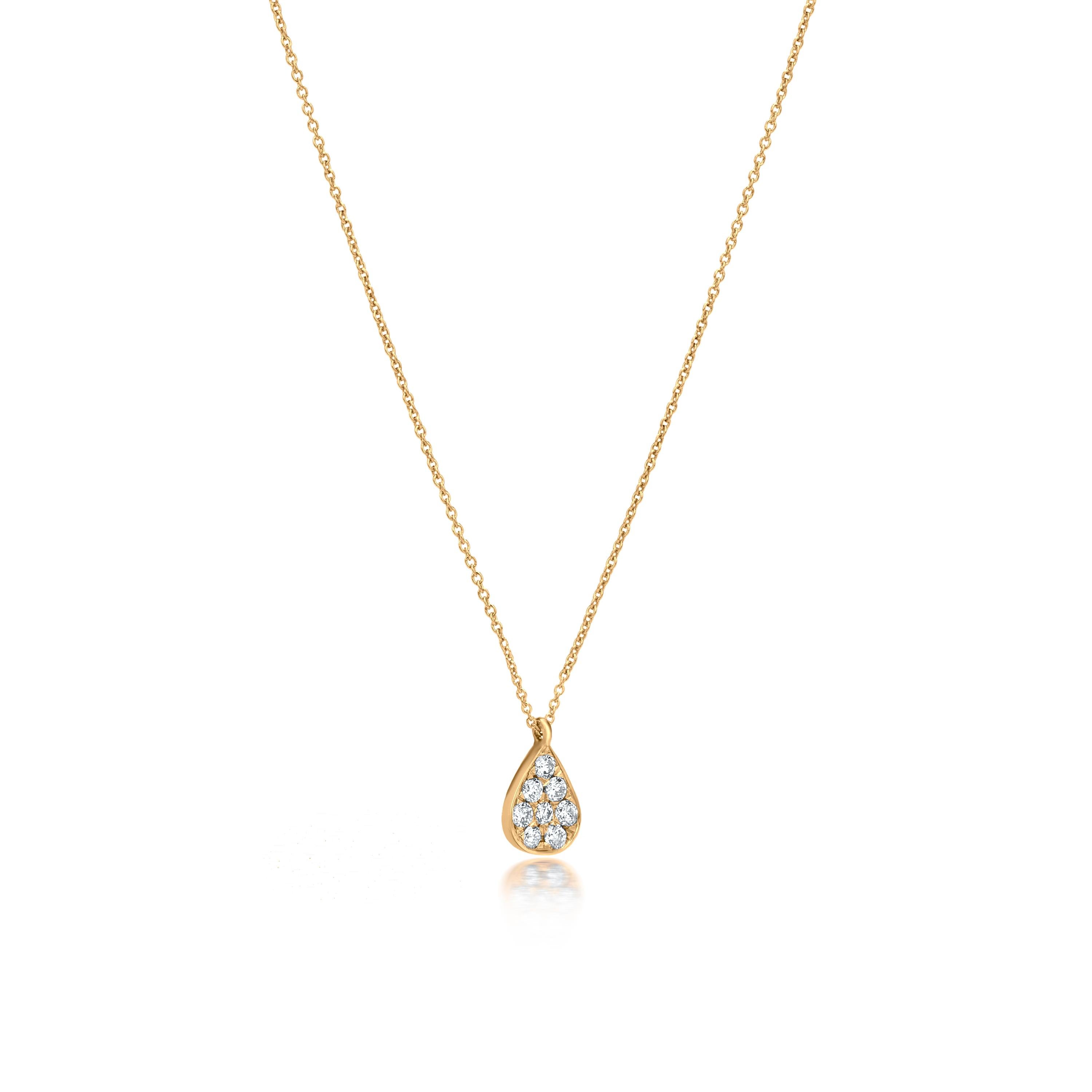 Luxle Diamond Tear Drop Pendant Necklace in 18K Yellow Gold In New Condition In New York, NY