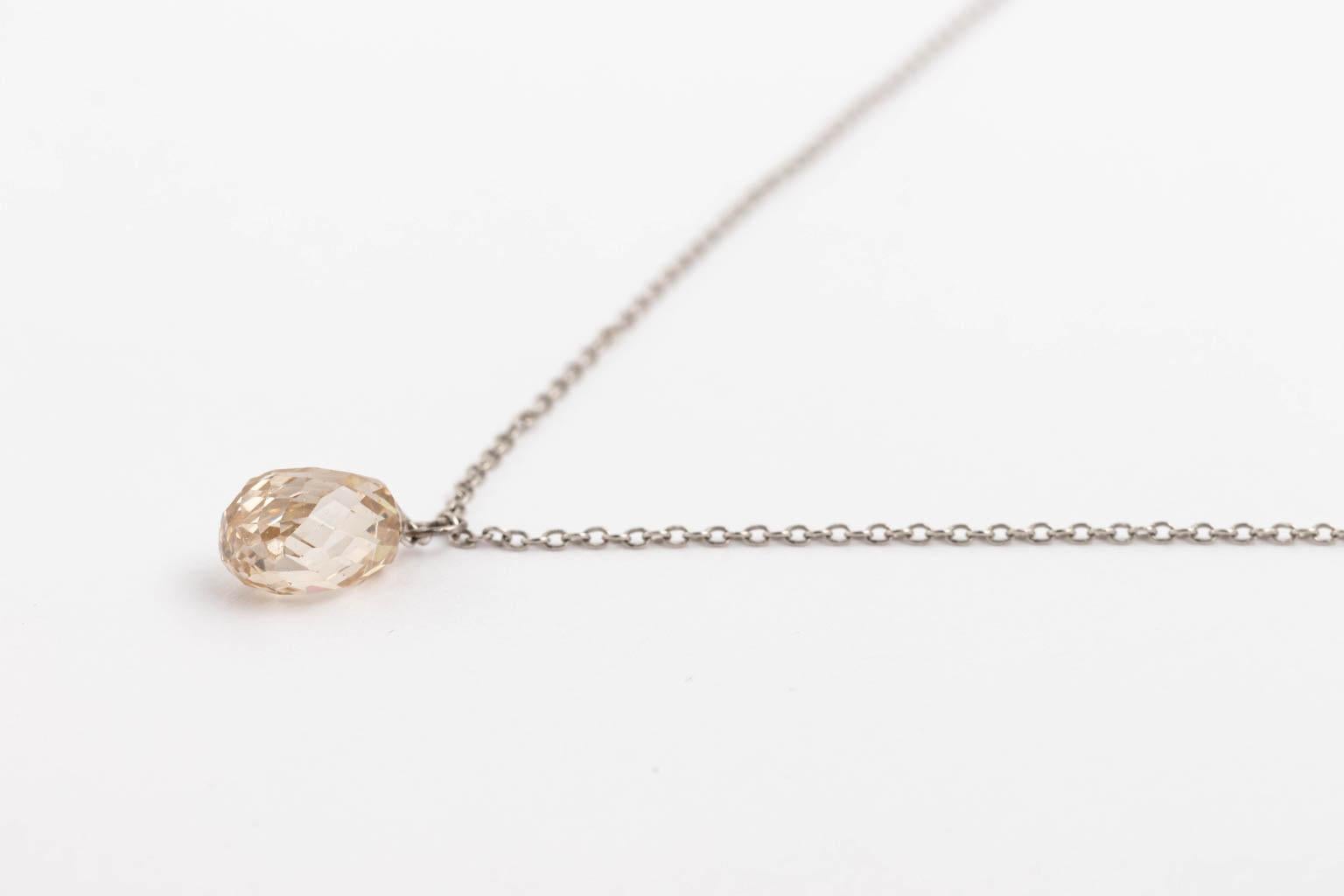 Diamond Tear Shaped Necklace on White Gold Chain For Sale 2
