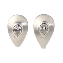 Vintage Diamond Teardrop Brushed White Gold Earrings