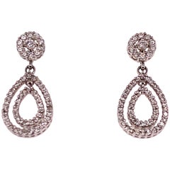 Diamond Teardrop Dangle Earrings 14 Karat White Gold