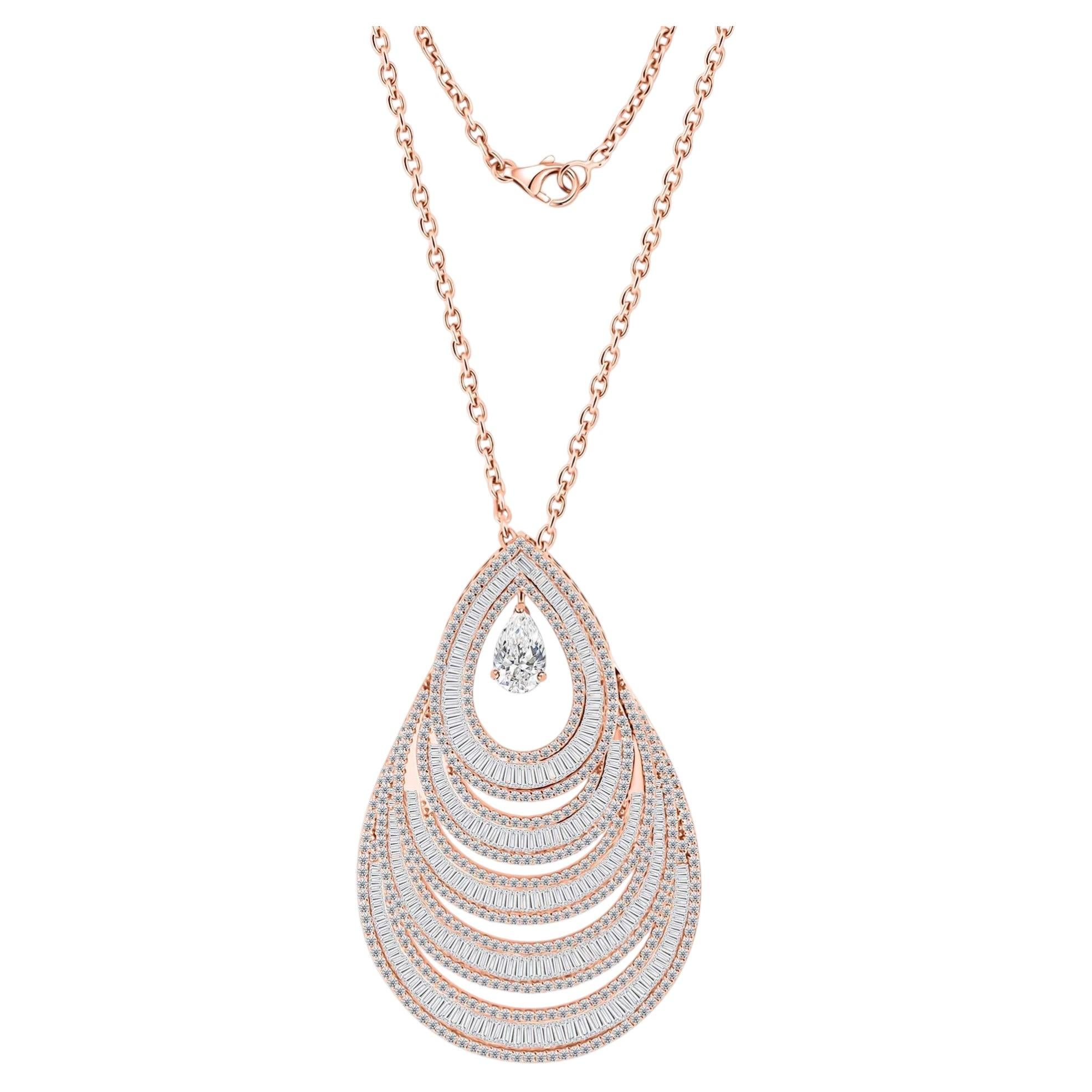 Colgante en forma de lágrima de oro rosa de 18 quilates con diamantes naturales de 7,84 quilates, regalos de aniversario