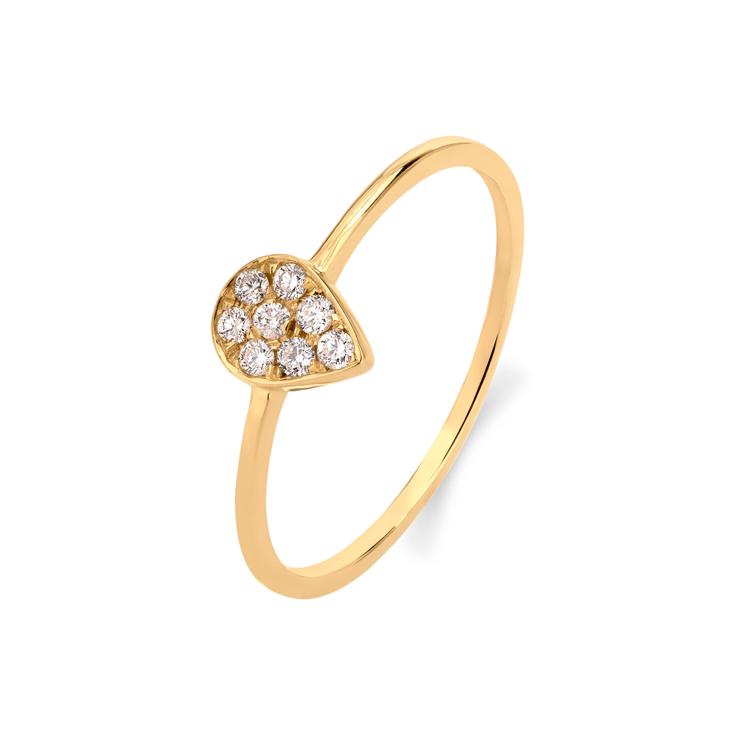Contemporary Diamond Teardrop Ring in 18k Yellow Gold