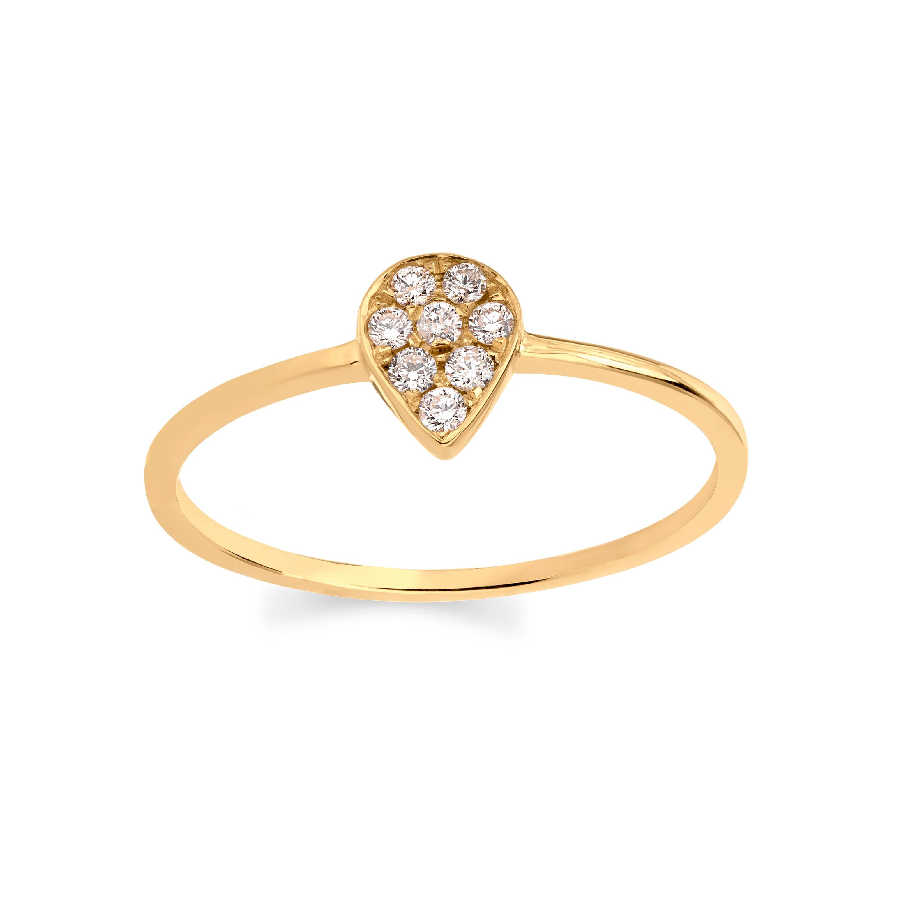 Round Cut Diamond Teardrop Ring in 18k Yellow Gold