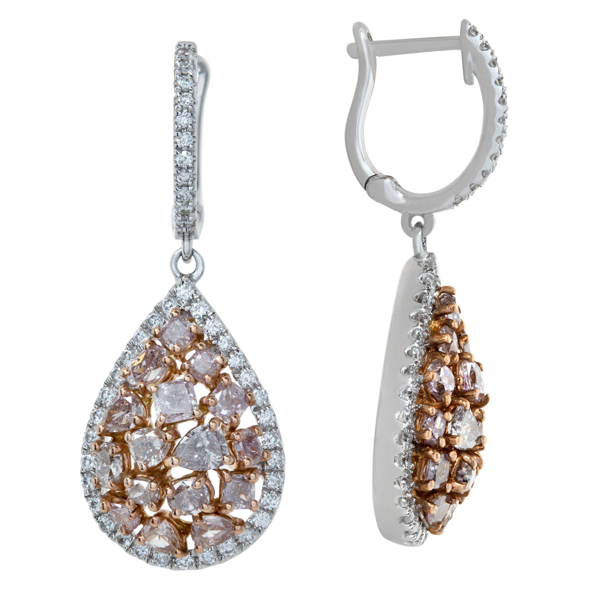 Diamant en forme de goutte d'eau en or blanc et rose 18k  boucle d'oreille pendante Excellent état - En vente à Surfside, FL