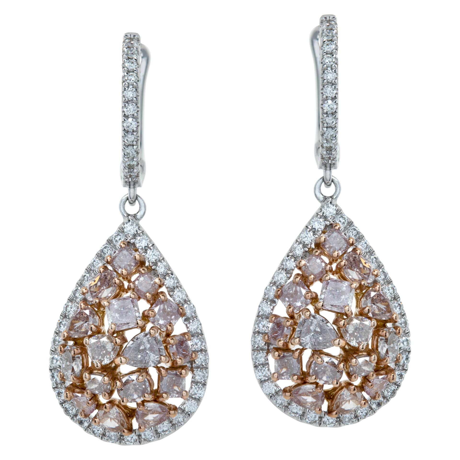 Diamant en forme de goutte d'eau en or blanc et rose 18k  boucle d'oreille pendante