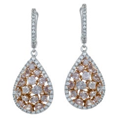 Diamond Teardrop shaped 18k white & rose gold  dangle earring