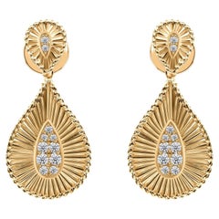 Pendientes colgantes con forma de lágrima y textura de diamante, hechos a mano en oro amarillo de 18 quilates, joyería de alta gama
