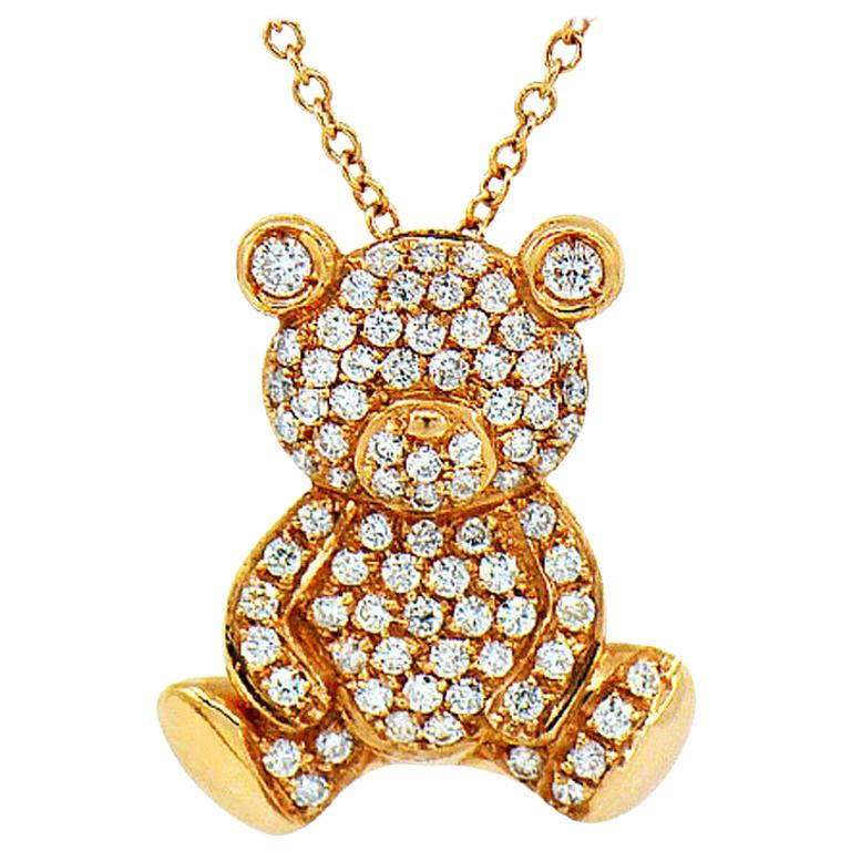 Diamond Teddy Bear Designer Pendant 18K Rose Gold By Assor Gioielli For Sale