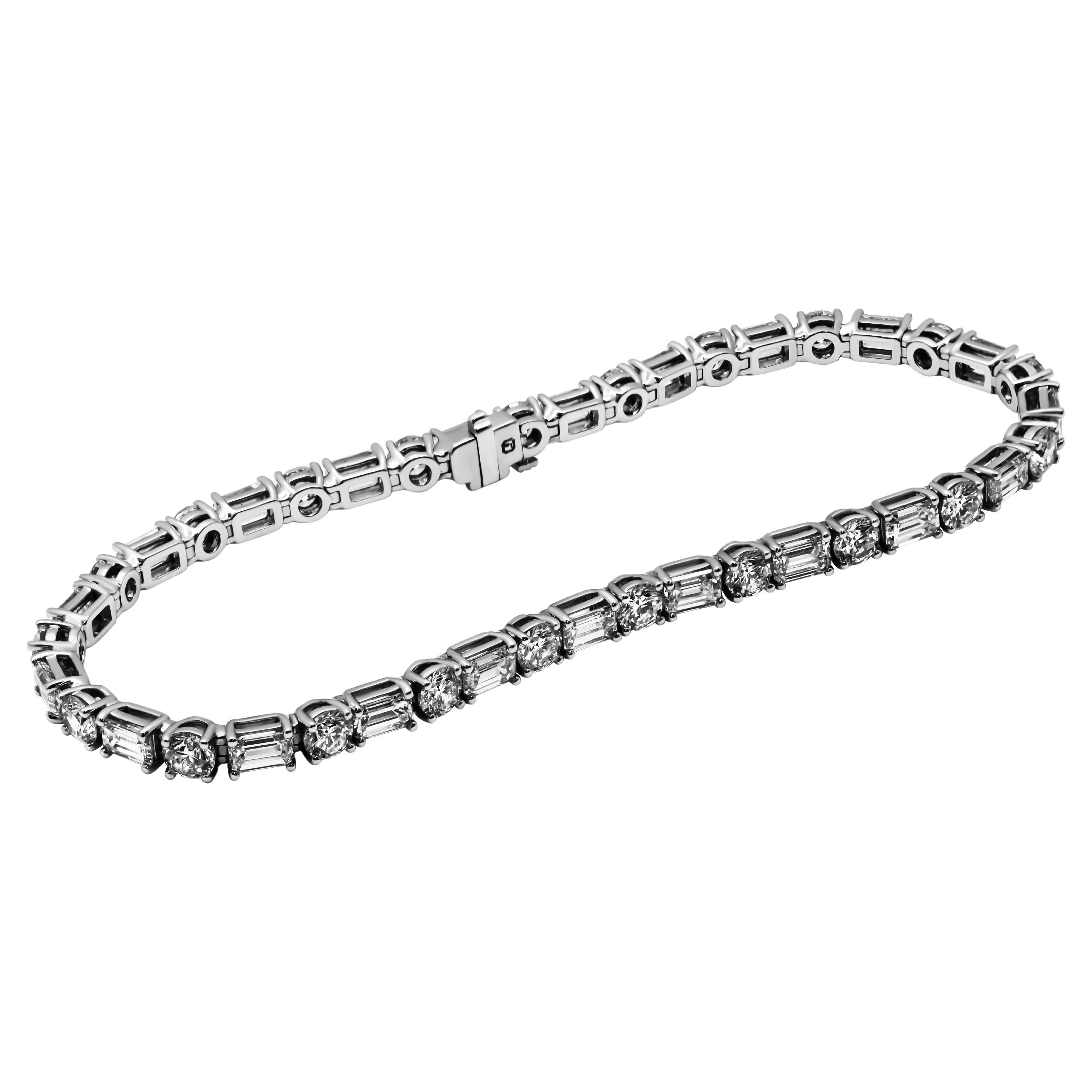 Diamond Tennis Alternating Bracelet wit Emerald Cut and Round Diamonds