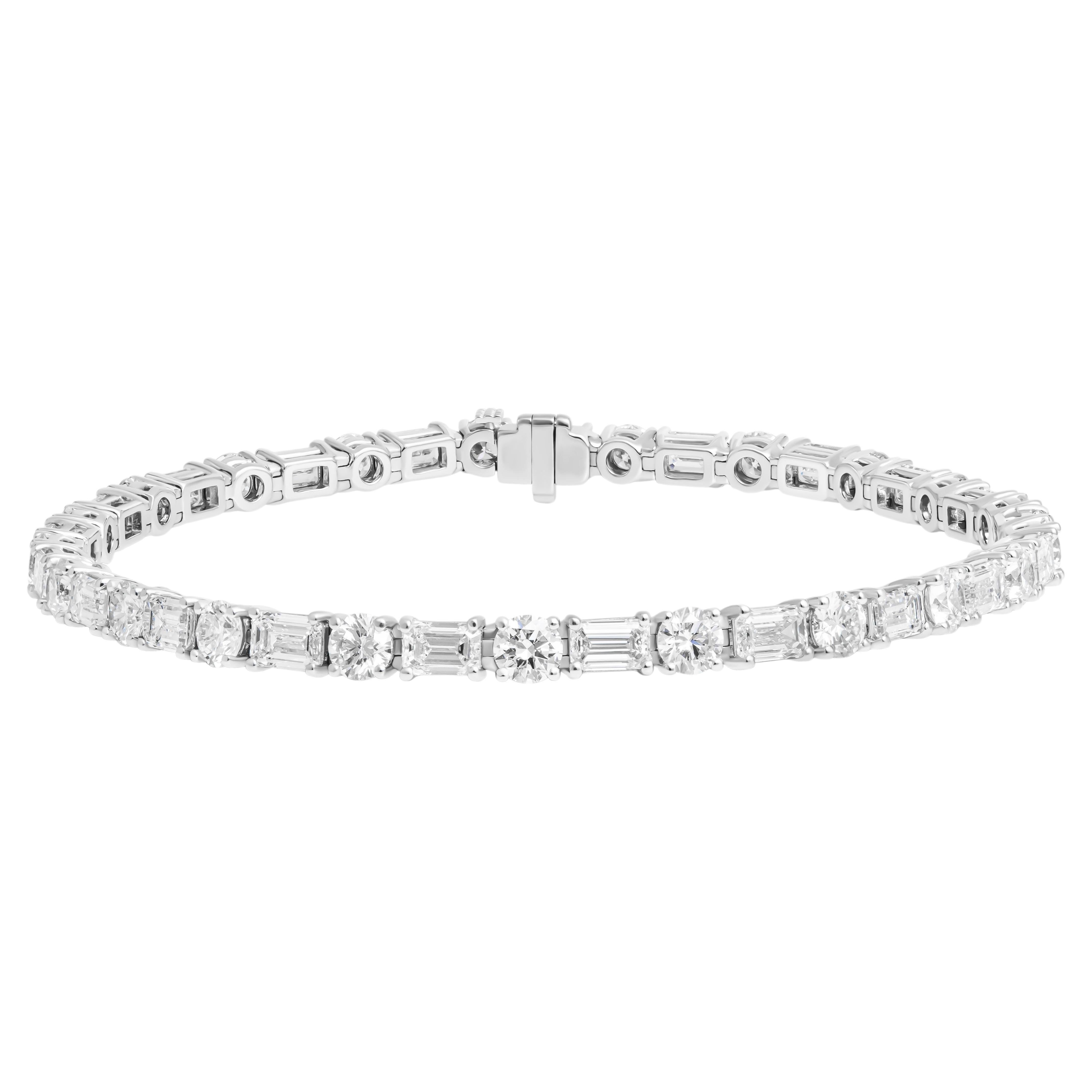 Diamond Tennis Alternating Bracelet wit Emerald Cut and Round Diamonds