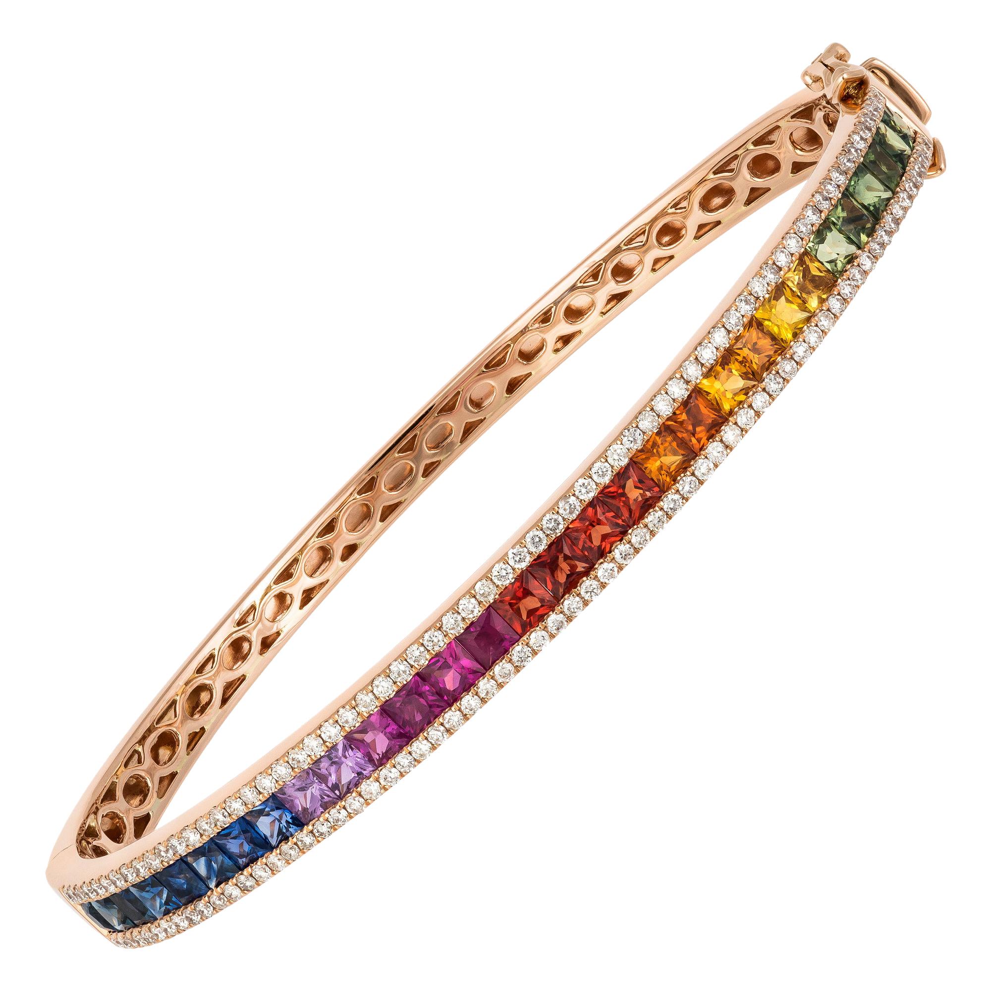 Diamond Tennis Bangle Bracelet 18 Karat Gold Diamond 0.80 Carat/130 Pieces Multi For Sale