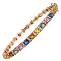 Bracelet jonc tennis en diamants et diamants roses 18 carats 0,76 carat/172 pièces de saphirs multiples