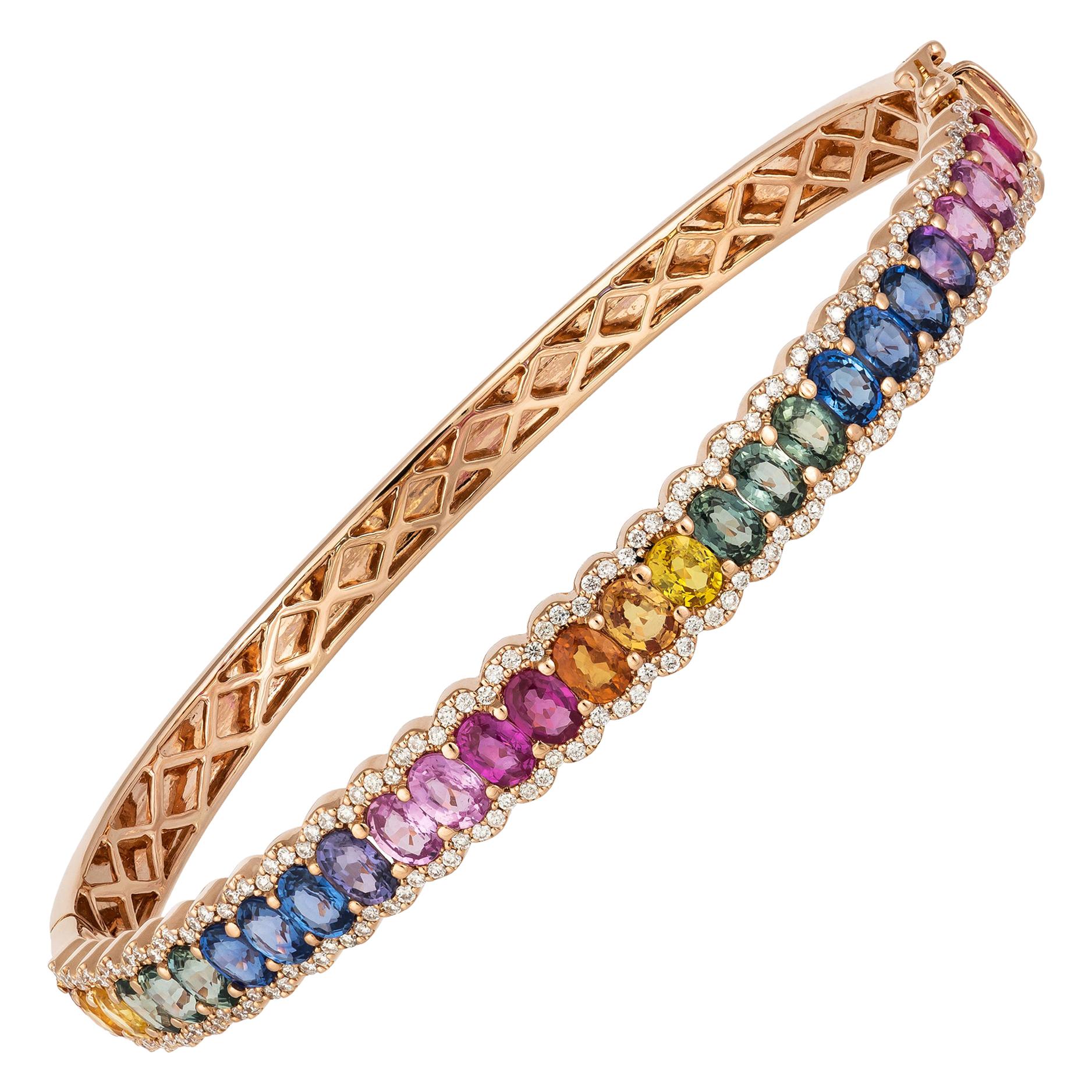 Diamond Tennis Bangle Bracelet 18K Rose Gold Diamond 0.59 Cts/176 Pcs For Sale