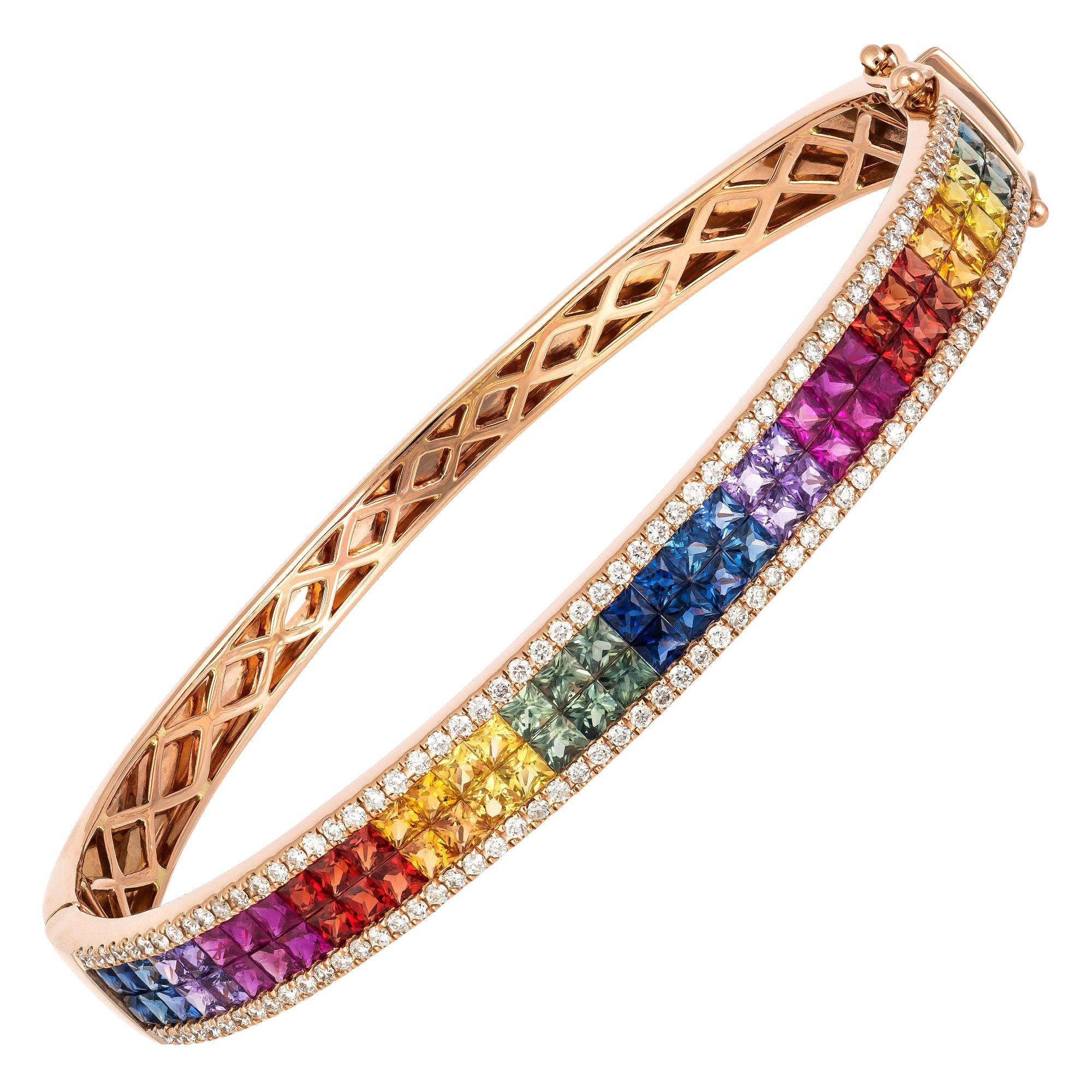 Bracelet jonc tennis en or rose 18 carats avec diamants 0,70 carat/116 pièces en vente