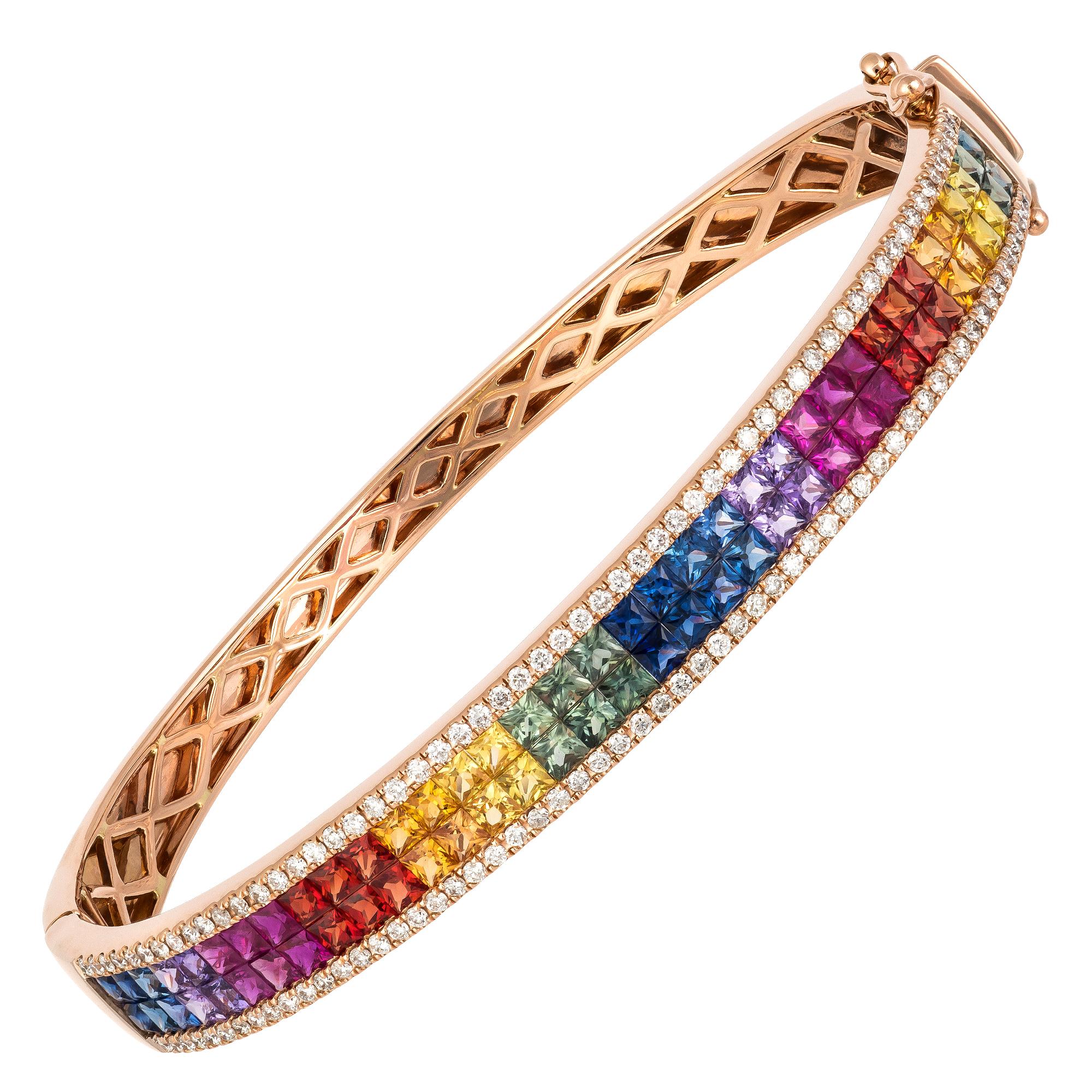 Bangle BRACELET 18K Rose Gold Diamond 0.70 Cts/116 Pcs Multi Sapphire 6.40 Cts/72 Pcs
