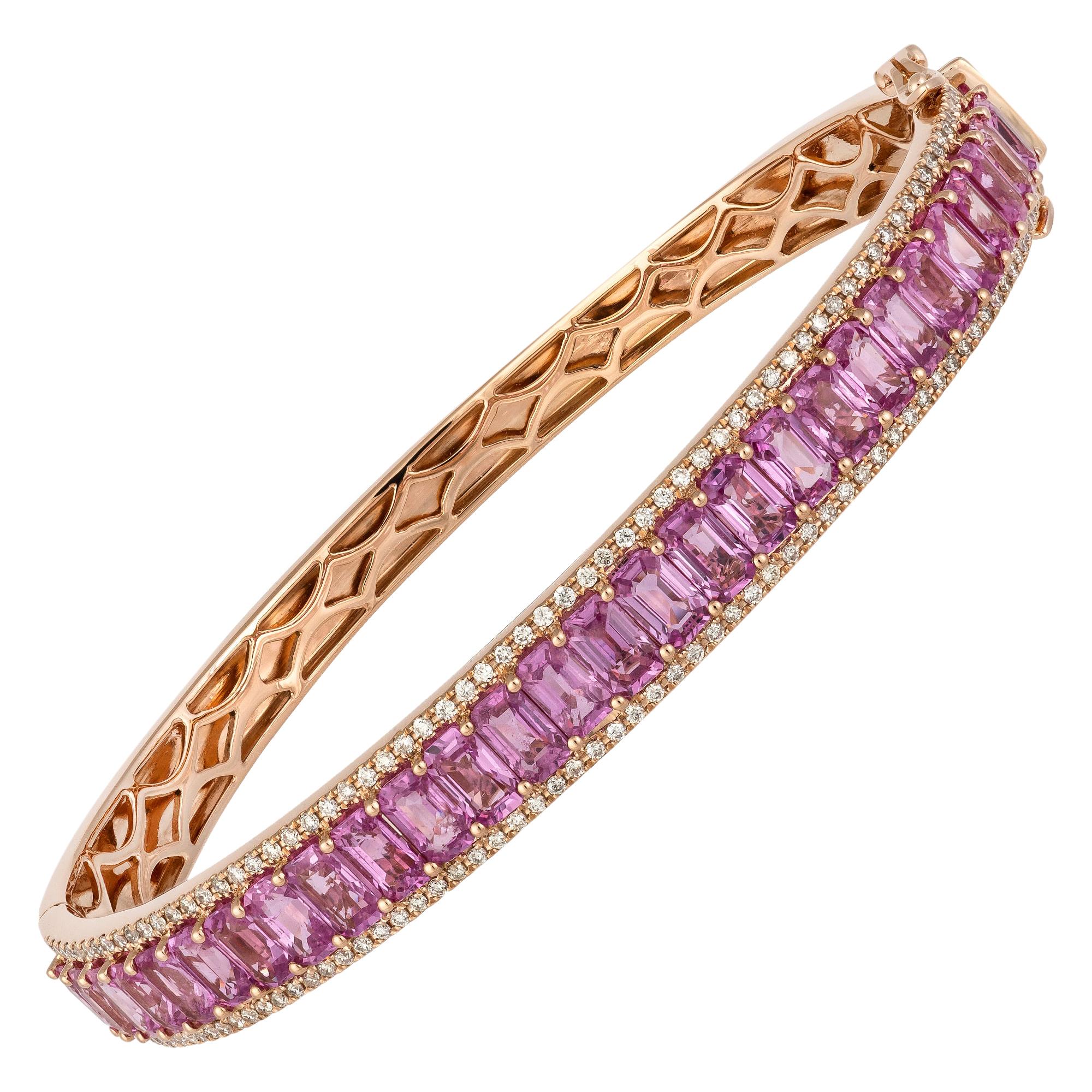 Diamond Tennis Bangle Bracelet 18k Rose Gold Diamond 0.77 Cts/130 Pcs Ps 8.88 Ct For Sale