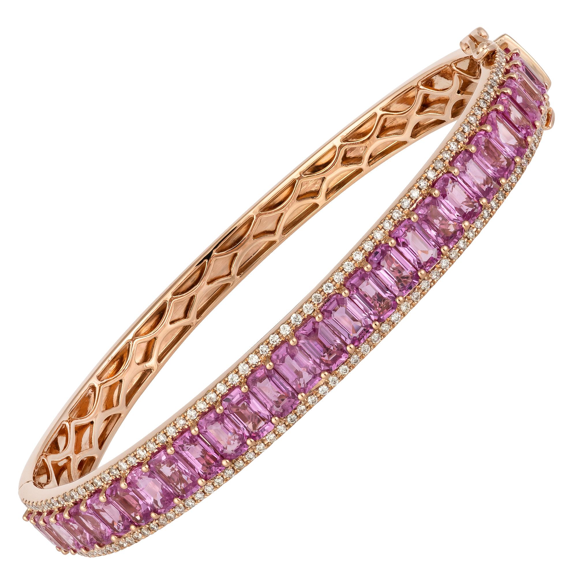 Women's Diamond Tennis Bangle Bracelet 18k Rose Gold Diamond 0.77 Cts/130 Pcs Ps 8.88 For Sale