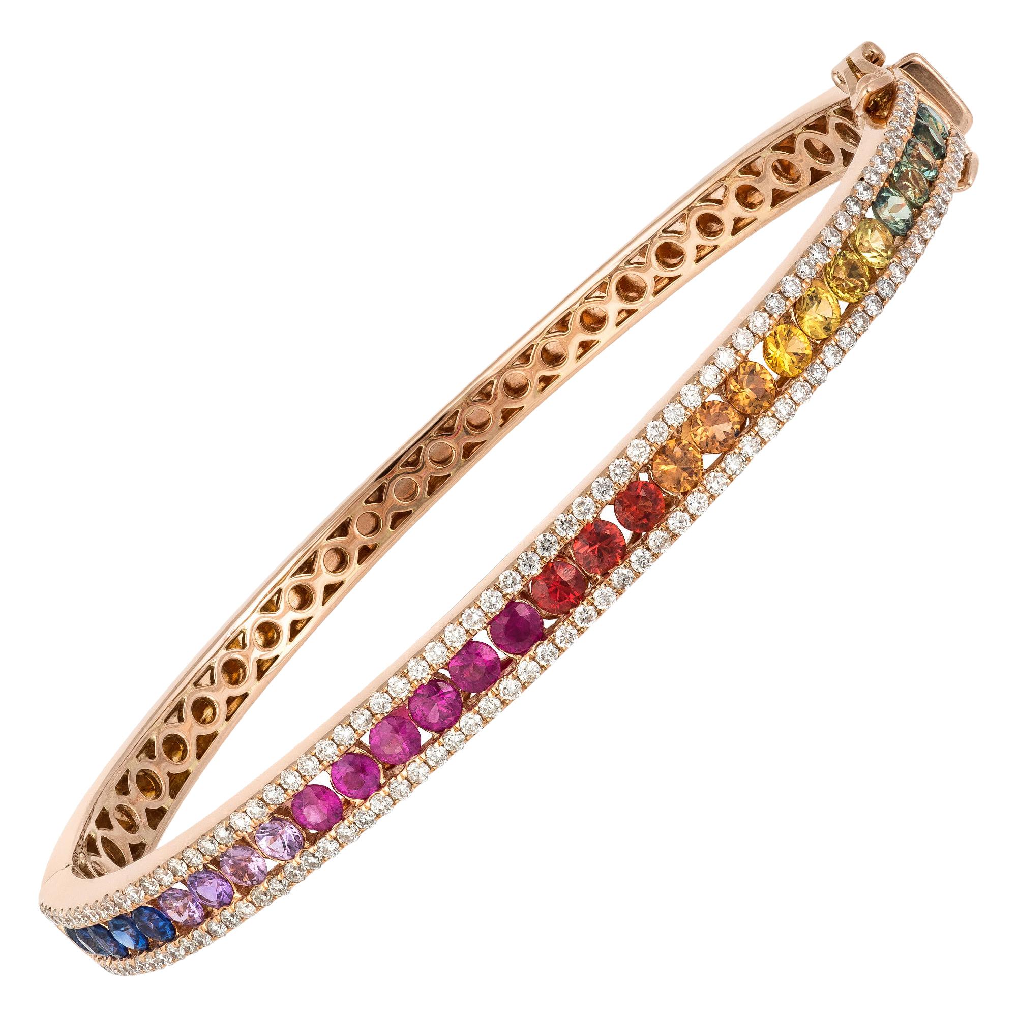 Diamond Tennis Bangle Bracelet 18K Rose Gold Diamond 0.78 Carat/130 Pieces Multi For Sale
