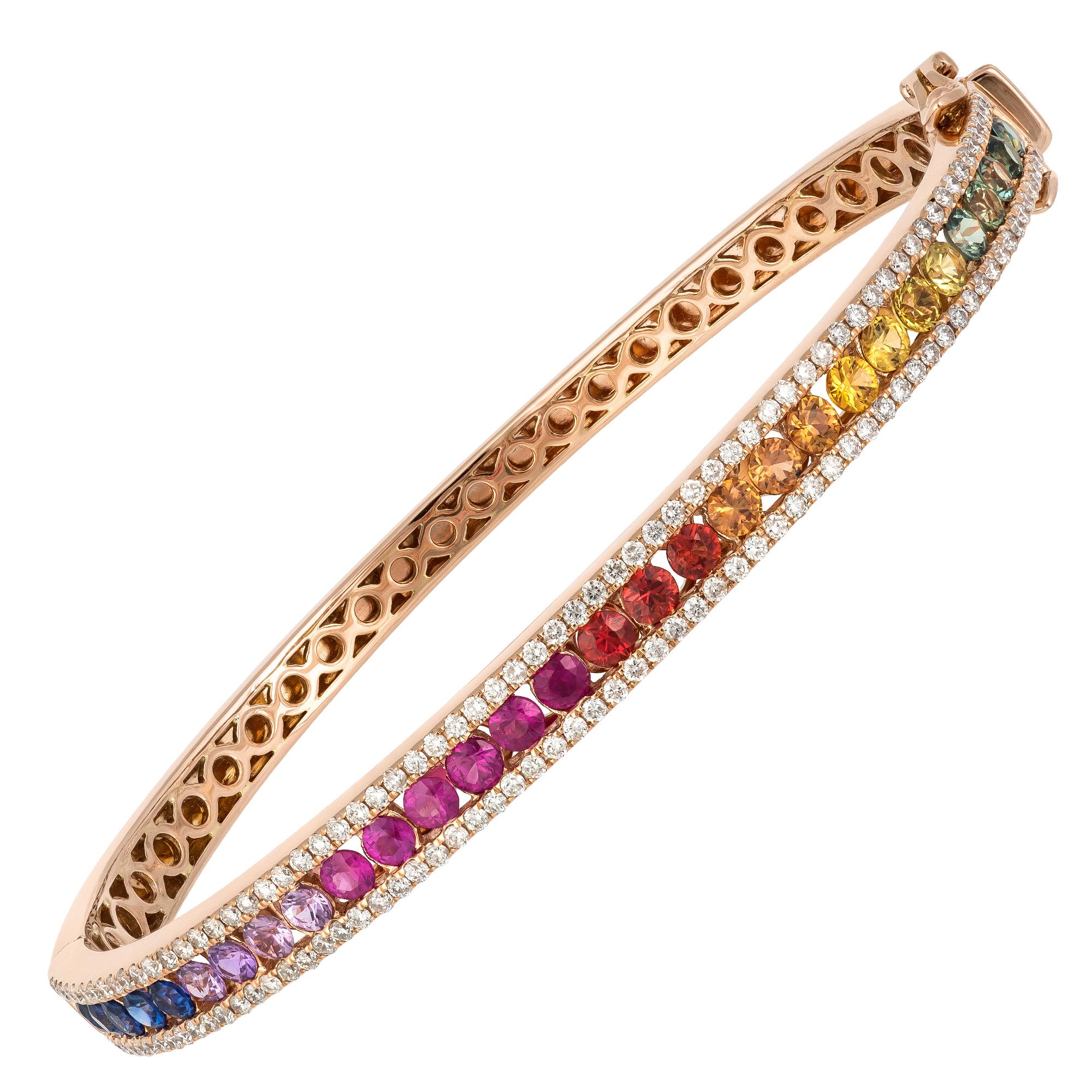Diamond Tennis Bangle Bracelet 18K Rose Gold Diamond 0.78 Cts/130 Pcs Multi In New Condition For Sale In Montreux, CH