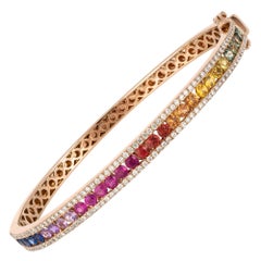 Vintage Diamond Tennis Bangle Bracelet 18K Rose Gold Diamond 0.78 Cts/130 Pcs Multi