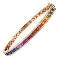 Retro Diamond Tennis Bangle Bracelet 18k Rose Gold Diamond 0.80 Ct/130 Pcs