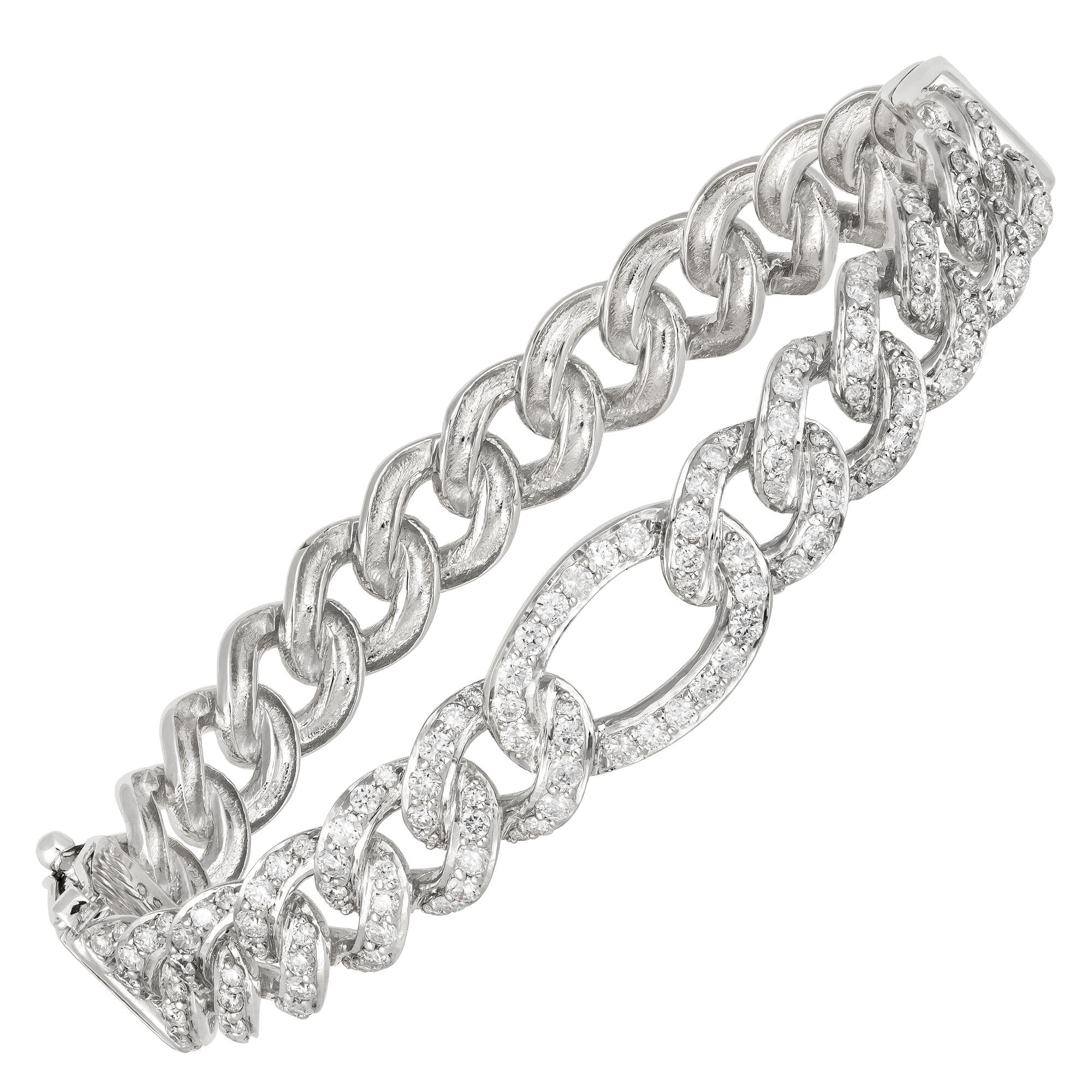 Women's Diamond Tennis Bangle Bracelet 18k White Gold Diamond 2.09 Cts/148 Pcs For Sale