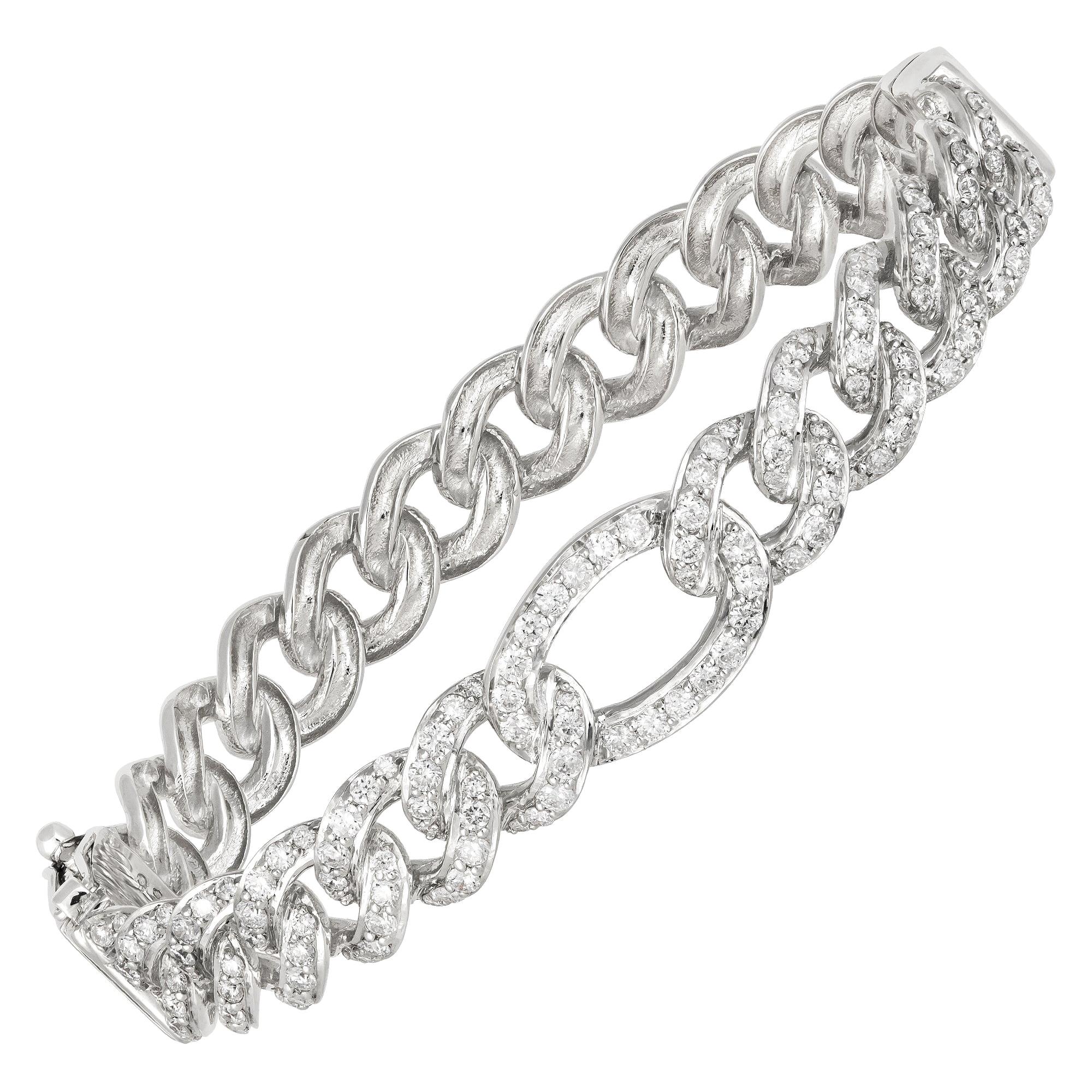 Diamond Tennis Bangle Bracelet 18k White Gold Diamond 2.09 Cts/148 Pcs For Sale