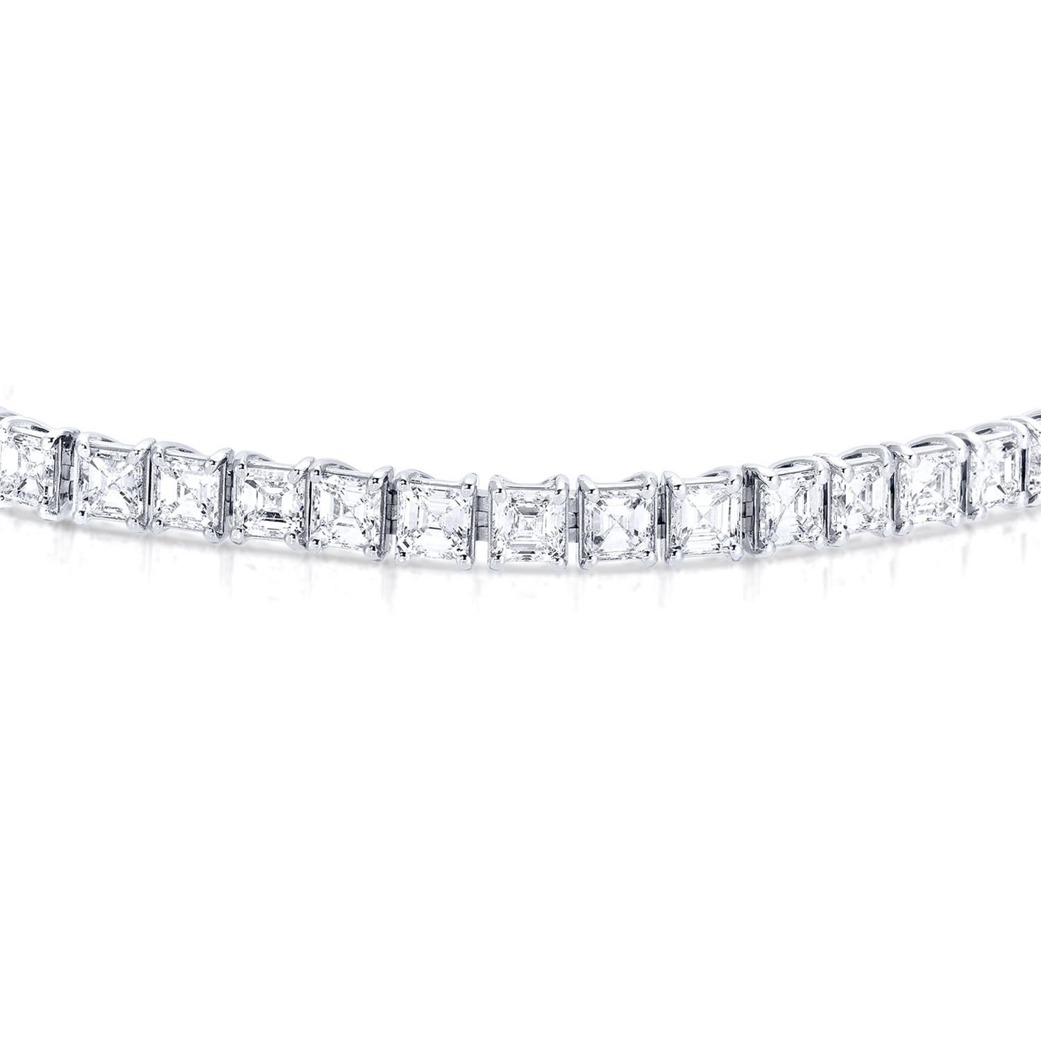 Contemporary Diamond Tennis Bracelet 10.2 Carats Asscher Cut 18K White Gold For Sale