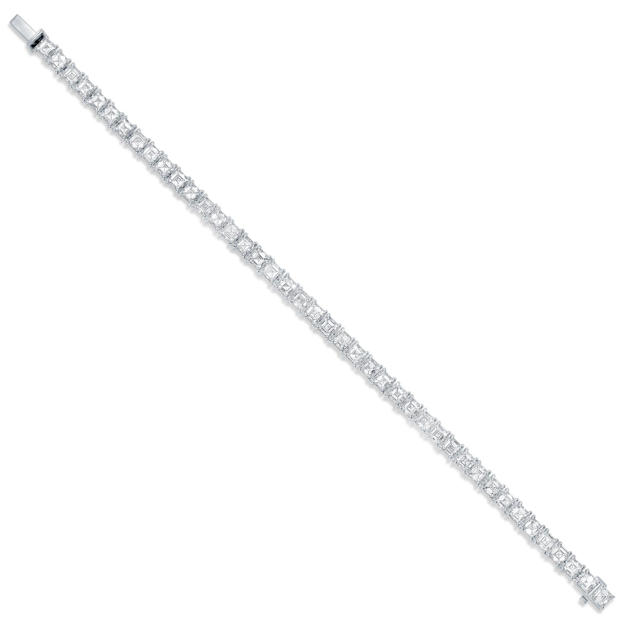 Women's or Men's Diamond Tennis Bracelet 10.2 Carats Asscher Cut 18K White Gold For Sale