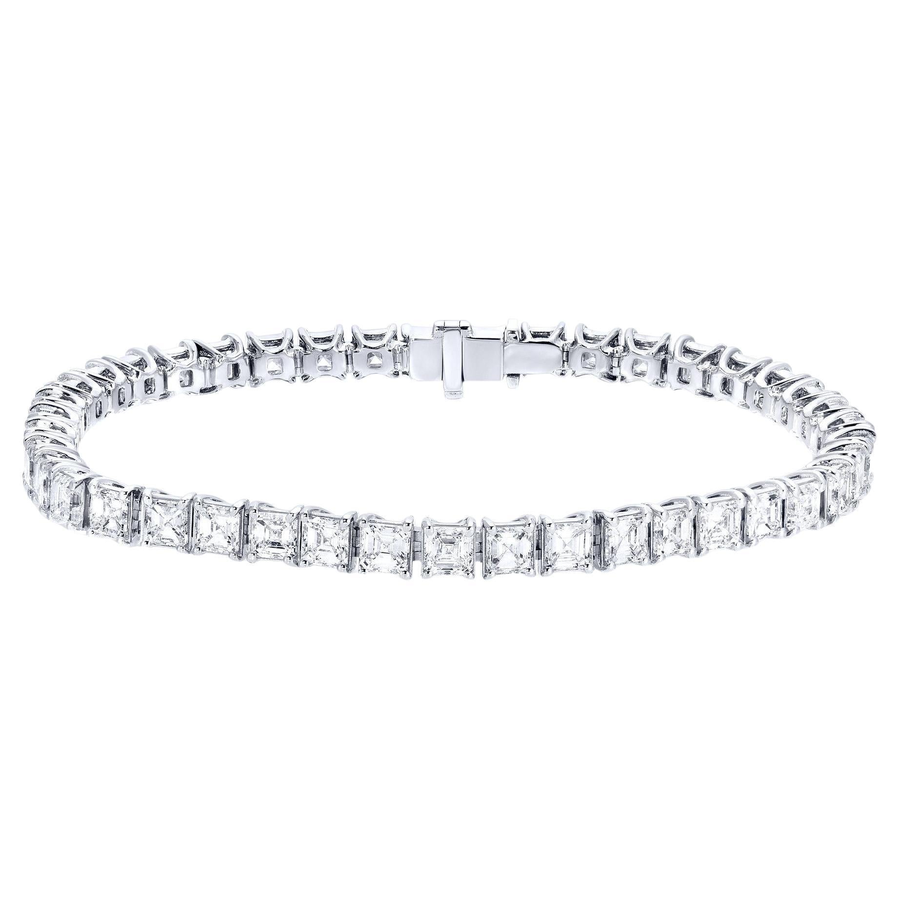 Diamant-Tennisarmband mit 10,2 Karat Diamanten im Asscher-Schliff 18K Weißgold