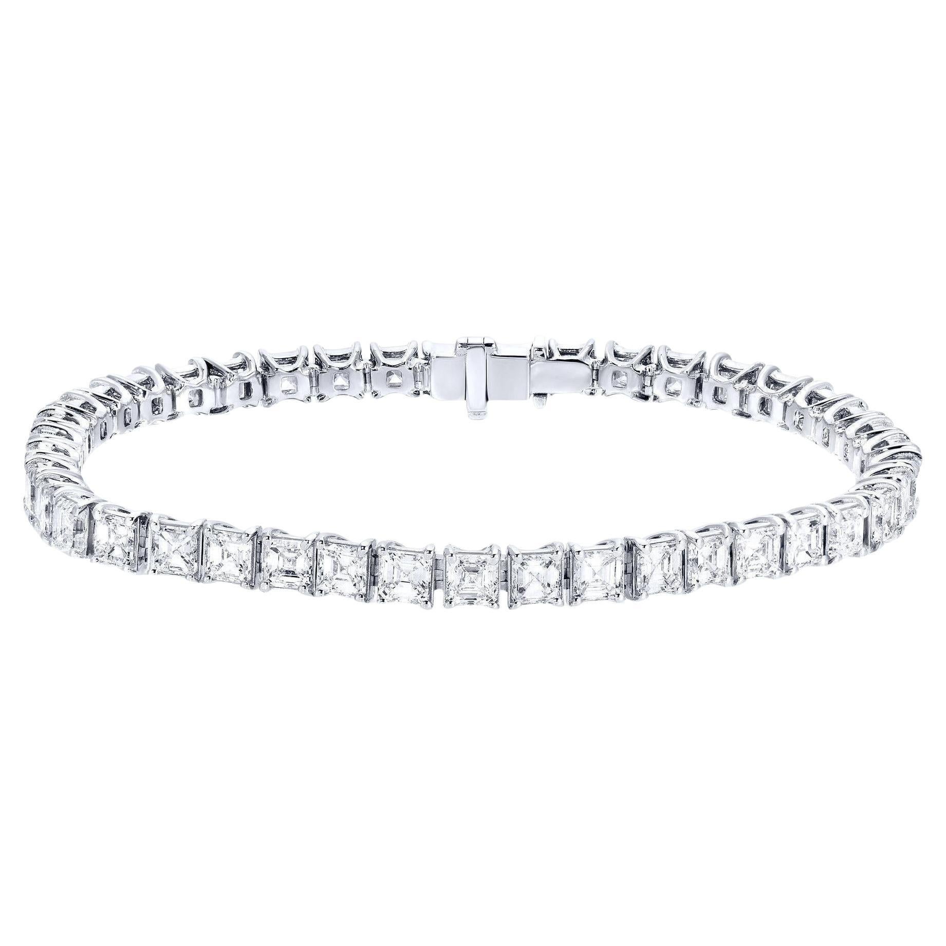 Diamant-Tennisarmband mit 10,2 Karat Diamanten im Asscher-Schliff 18K Weißgold