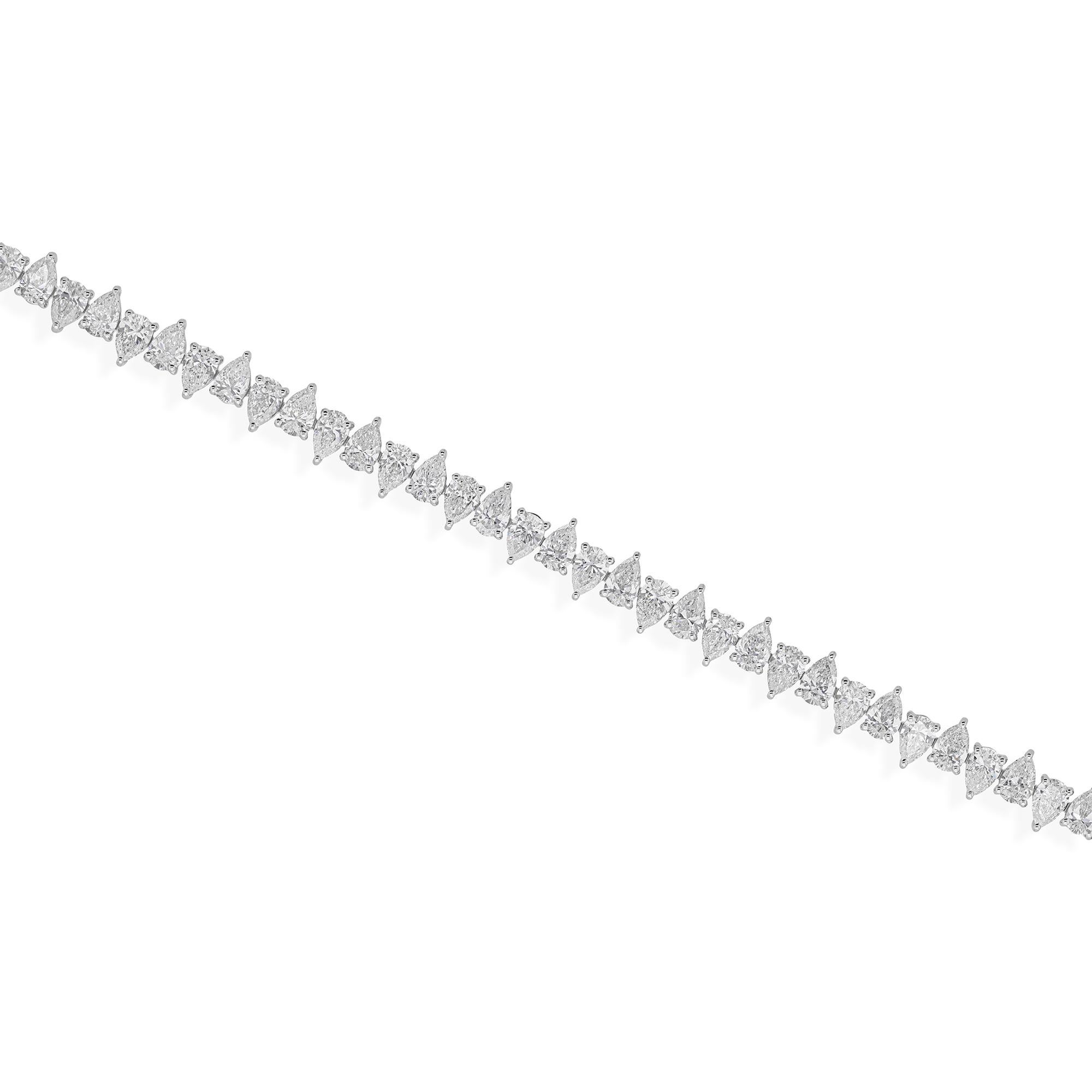 Art déco Bracelet de tennis en diamant 11.14 Carat SI/HI Pear Cut 18K White Gold Fine Jewelry en vente