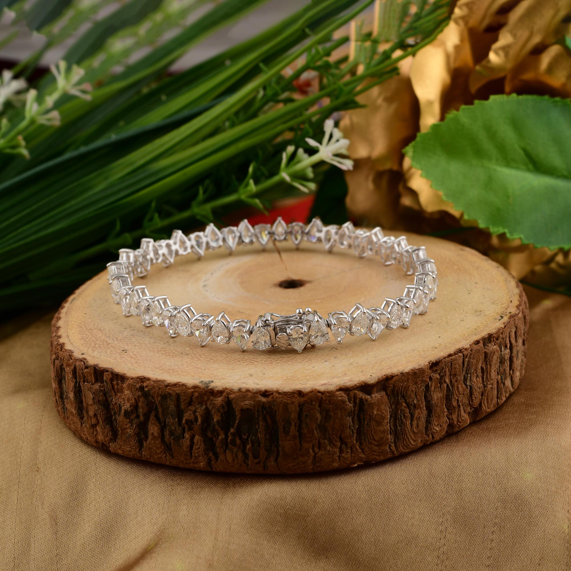 Bracelet de tennis en diamant 11.14 Carat SI/HI Pear Cut 18K White Gold Fine Jewelry Pour femmes en vente