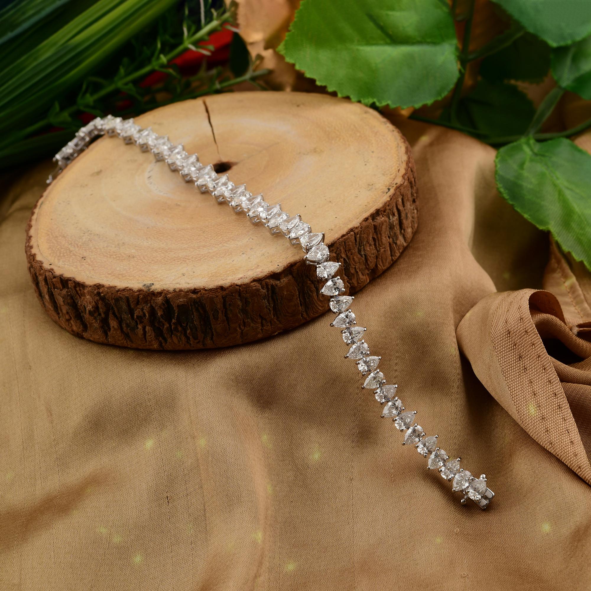 Bracelet de tennis en diamant 11.14 Carat SI/HI Pear Cut 18K White Gold Fine Jewelry en vente 1