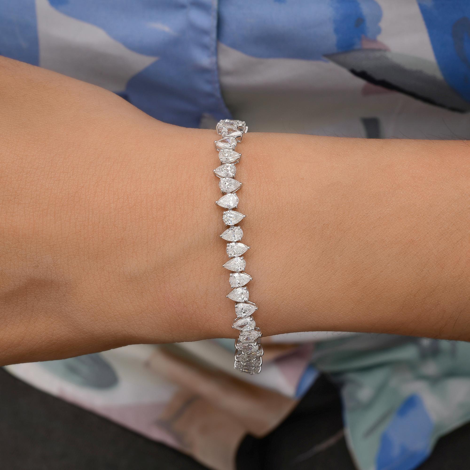 Bracelet de tennis en diamant 11.14 Carat SI/HI Pear Cut 18K White Gold Fine Jewelry en vente 2