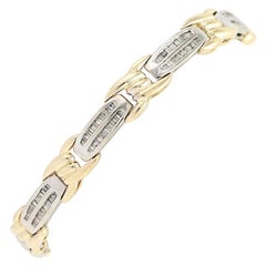Vintage Diamond Tennis Bracelet, 14 Karat Yellow and White Gold Baguette Cut 1.00 Carat