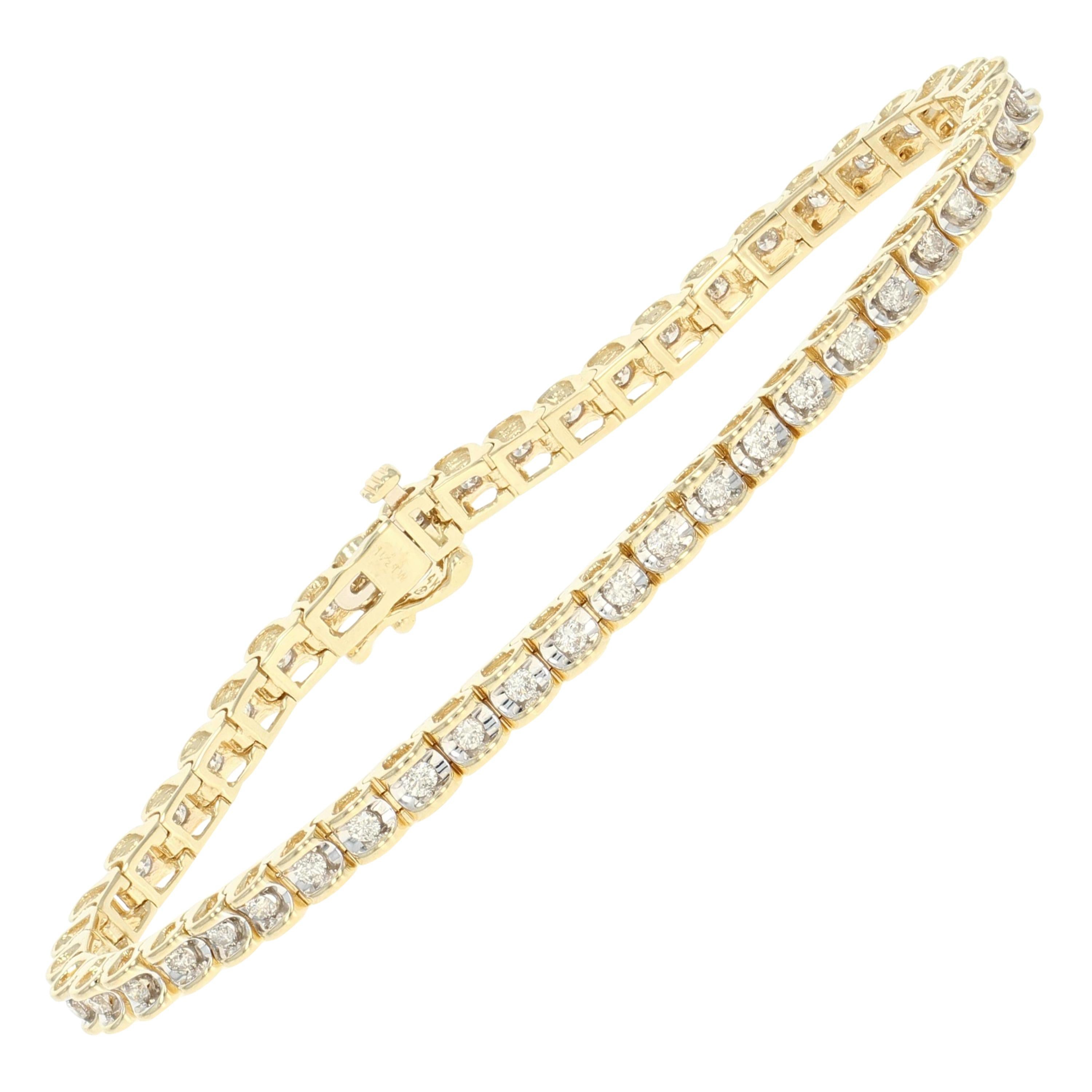 Diamond Tennis Bracelet, 14 Karat Yellow Gold Scallop Round Brilliant 1.50 Carat