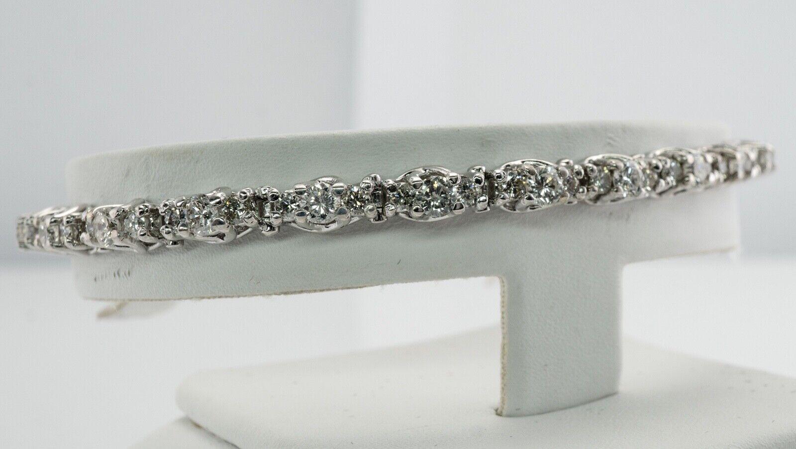 Natural Diamond Tennis Bracelet 14K White Gold 3.38 TDW For Sale 1