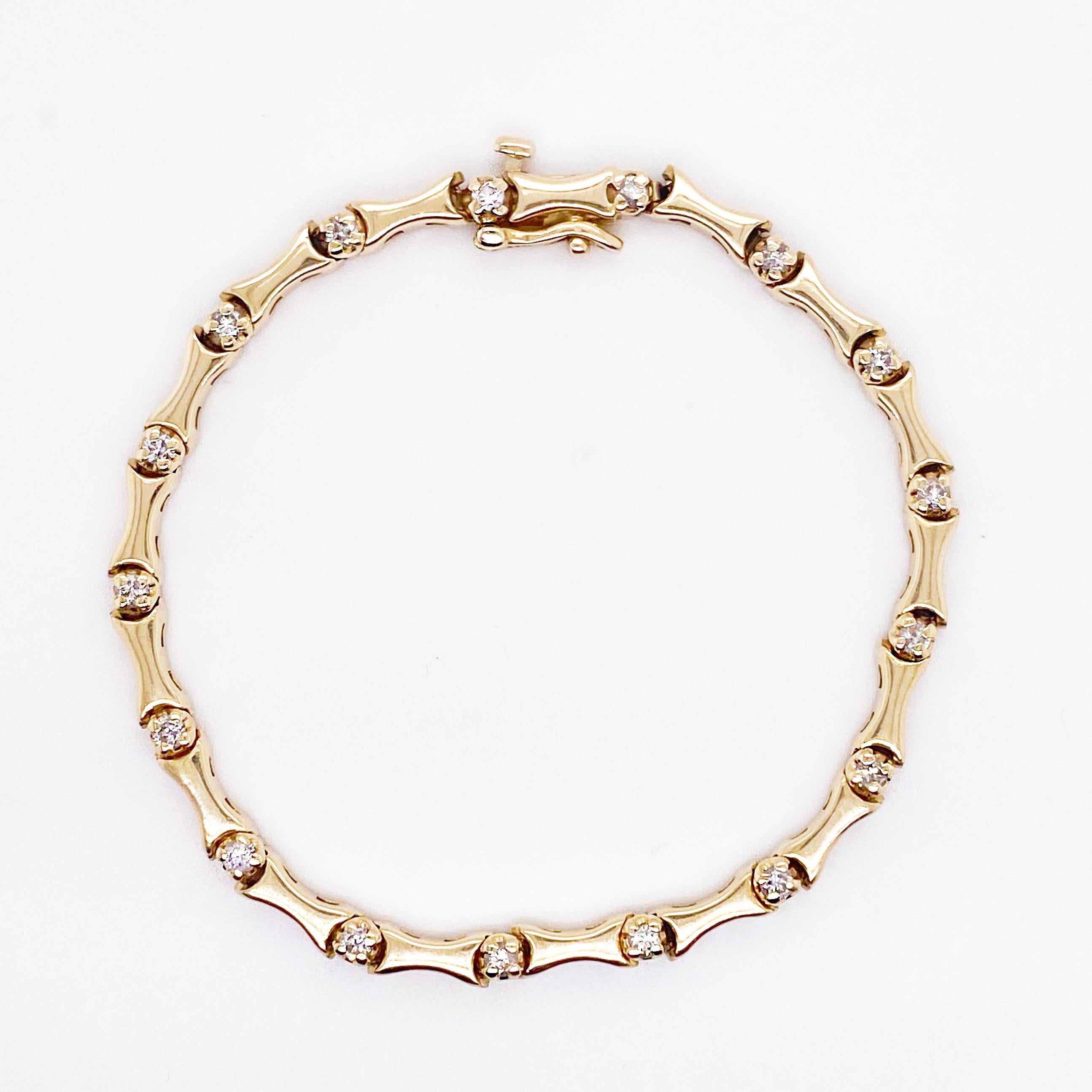 Diamant-Tennisarmband, 14 Karat Gelbgold, schweres Goldarmband mit 17 Diamanten (Zeitgenössisch)
