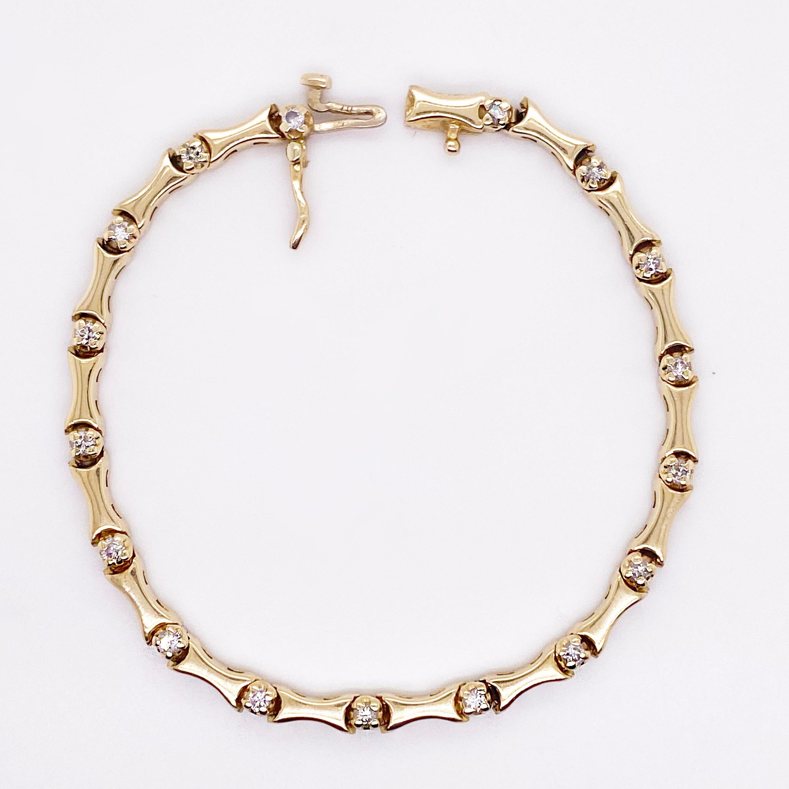 Diamant-Tennisarmband, 14 Karat Gelbgold, schweres Goldarmband mit 17 Diamanten (Rundschliff)