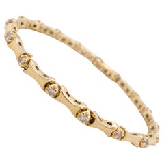 Diamond Tennis Bracelet, 14K Yellow Gold, Heavy Gold Bracelet w 17 Diamonds