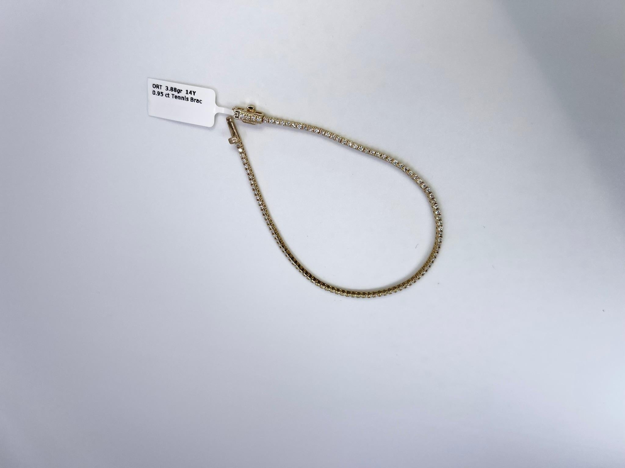 Round Cut Diamond Tennis Bracelet 14KT Yellow Gold 0.95ct For Sale