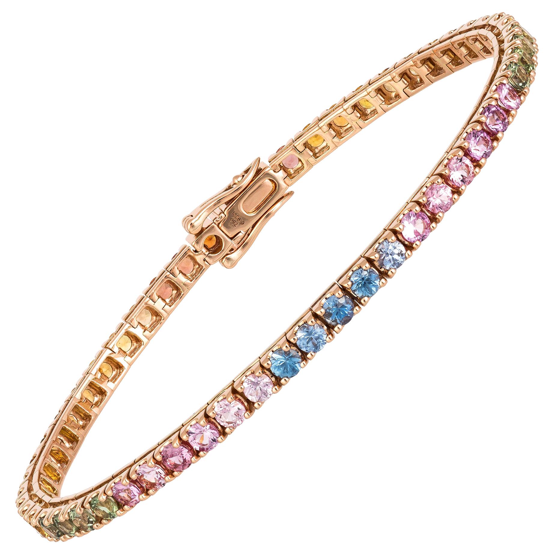 Diamond Tennis Bracelet 18 Karat Rose Gold Multi Sapphire 6.94 Carat/54 Pieces