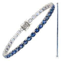Diamond Tennis Bracelet 18 Karat White Gold Blue Sapphire 13.35 Carat/39 Pieces
