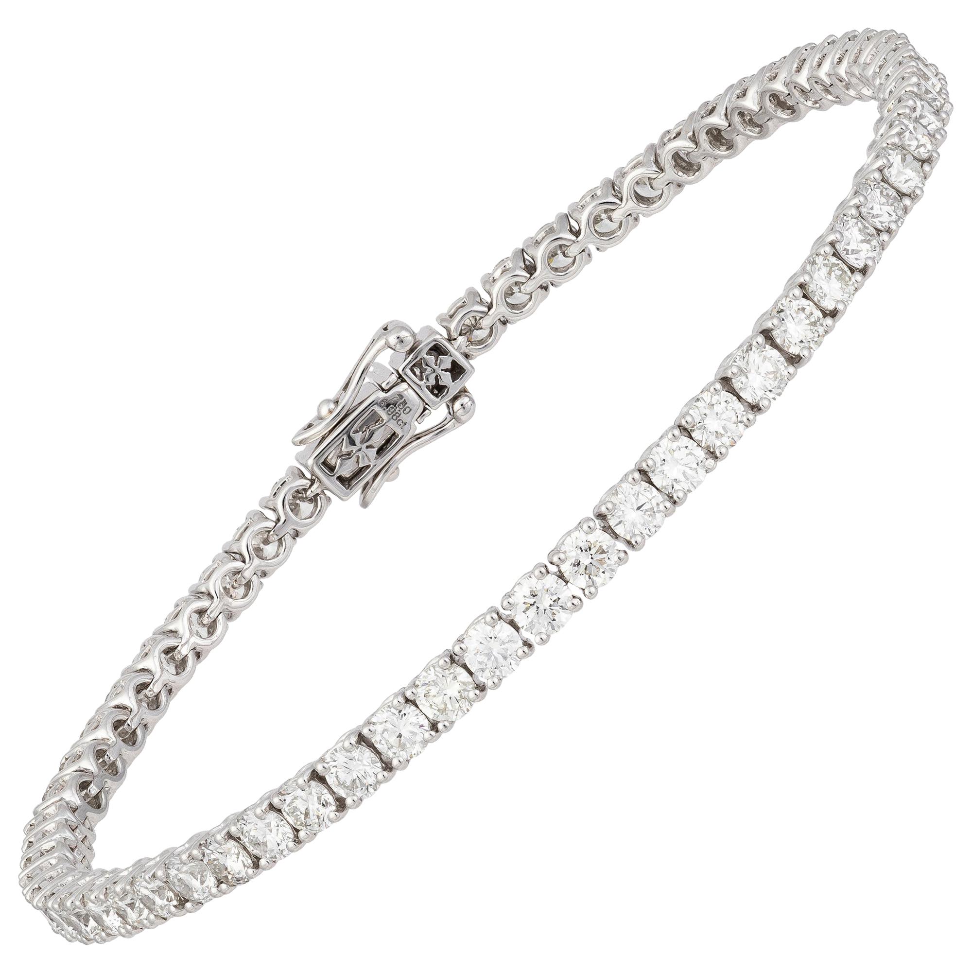 Diamond Tennis Bracelet 18 Karat White Gold Diamond 6.30 Carat/59 Pieces For Sale