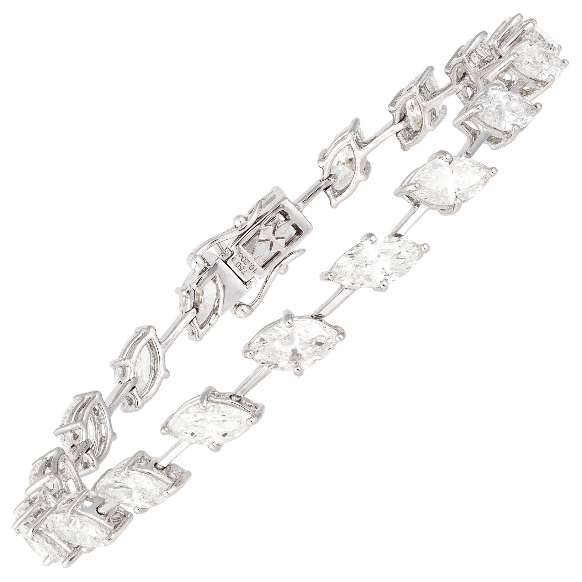 Diamond Tennis Bracelet 18 Karat White Gold MQ 10.20 Carat/20 Pieces