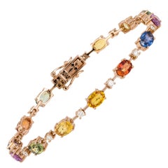 Diamond Tennis Bracelet 18K Rose Gold Diamond 0.53 Carat/14 Pcs Multi Sapphire