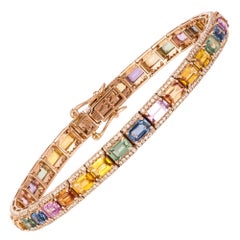 Diamond Tennis Bracelet 18k Rose Gold Diamond 0.97 Ct/340 Pcs Multi Sapphire