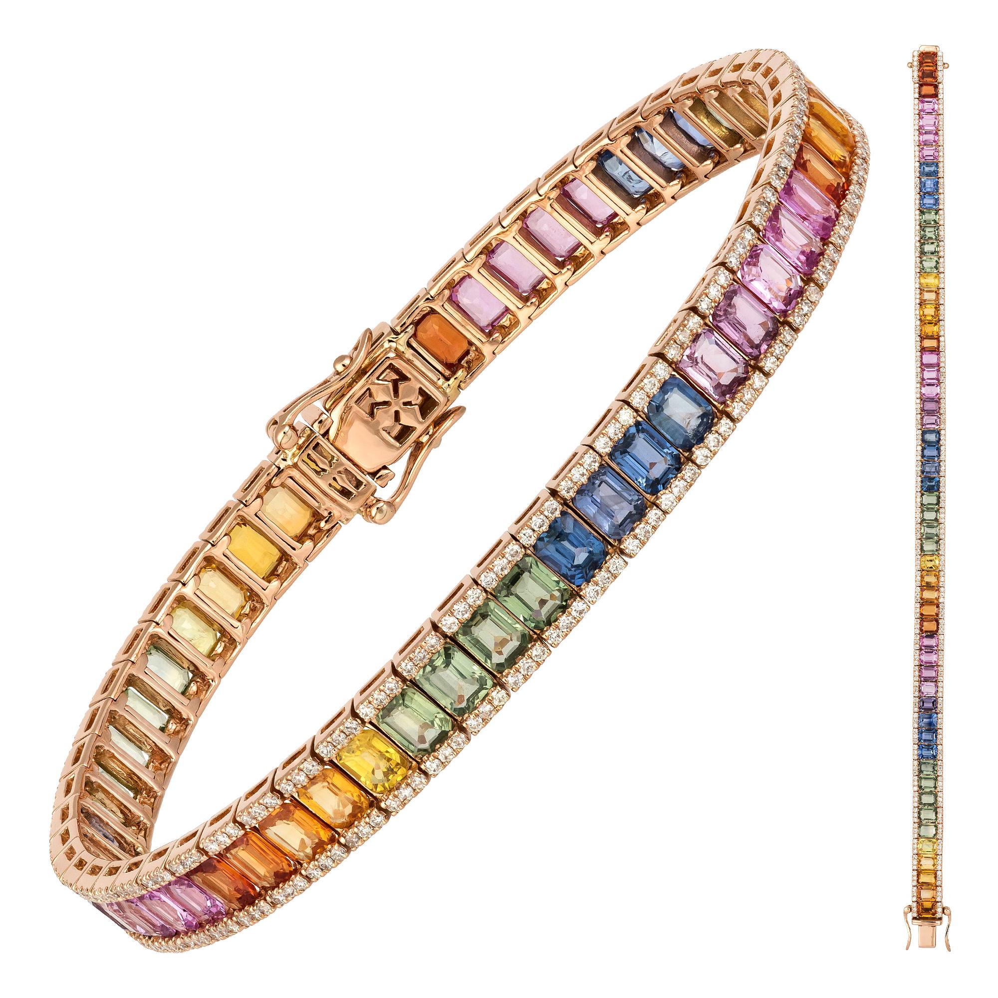 Bracciale tennis con diamanti in oro rosa 18K Diamante 1,17 carati/330 pezzi Zaffiro multiplo