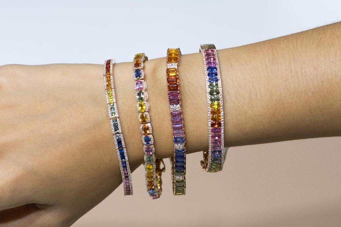 Bracciale tennis con diamanti in oro rosa 18K Diamante 1,30 carati/300 pezzi Zaffiro multiplo in vendita 1